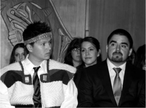 Drs. Toma Timothy (left) and Benjamin Matthew (right), Aboriginal graduates from the Faculty of Medicine, at the spring 2009 First Nations Longhouse Graduation Celebration. Photo by Janis Franklin.
